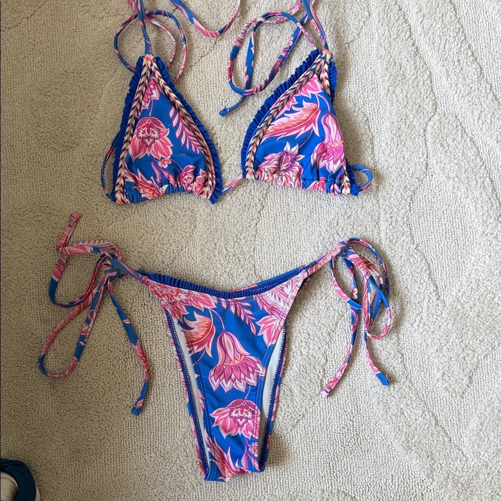 Floral Blue and Pink Bikini Set